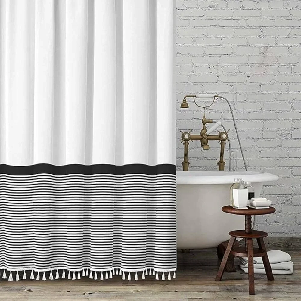 Seasonwood Black & White Striped Shower Curtain | 72